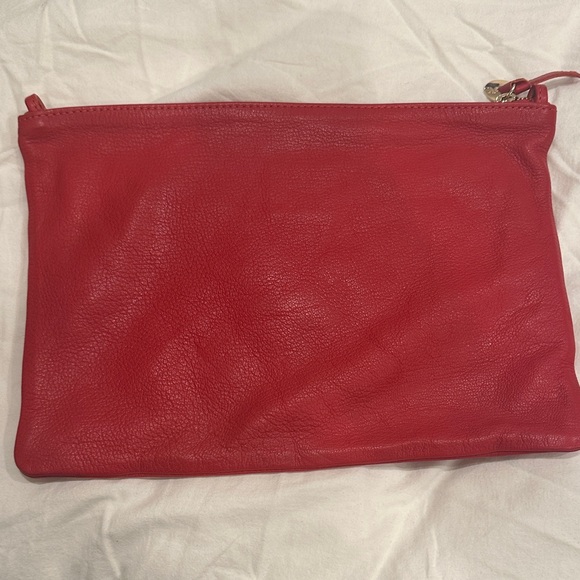 Clare V. Red Leather Clutch w/ Tabs - Yellow Interior - Picture 2 of 8